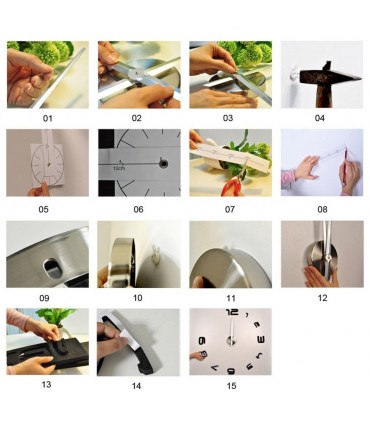 Стилен 3D стенен часовник с лепящи се цифри - модел 4215