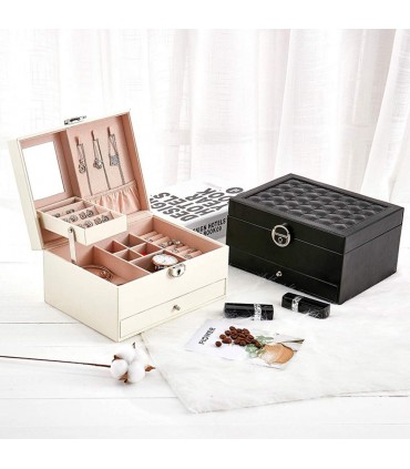 Луксозна кожена кутия за бижута и козметика с 2 нива - код 2755