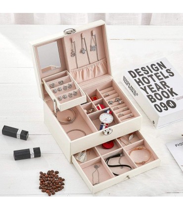 Луксозна кожена кутия за бижута и козметика с 2 нива - код 2755