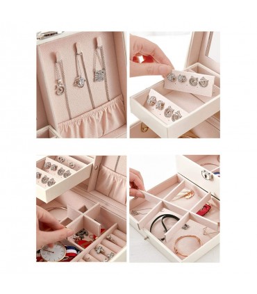 Луксозна кожена кутия за бижута и козметика с 2 нива - код 2755