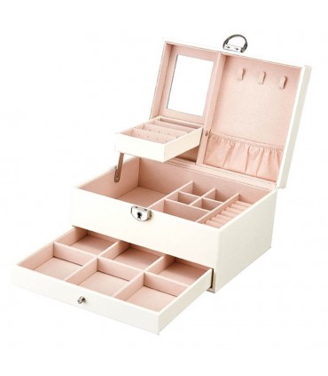 Луксозна кожена кутия за бижута и козметика с 2 нива - код 2755