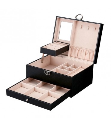 Луксозна кожена кутия за бижута и козметика с 2 нива - код 2755