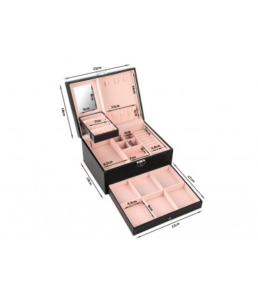 Стилна кожена кутия за бижута с 2 нива - ЦВЯТ ЧЕРЕН - код 2755