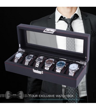 Карбонова кутия за часовници за 6 часовника