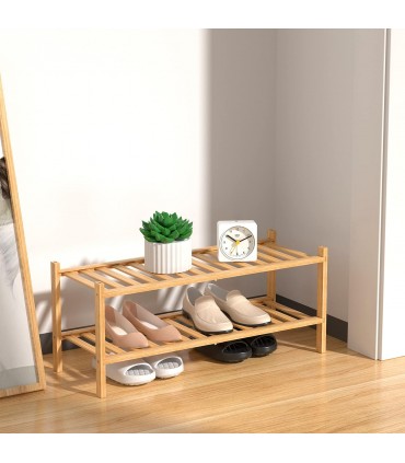 Красива бамбукова етажерка за обувки на 2 нива