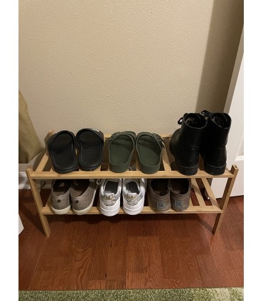 Красива бамбукова етажерка за обувки на 2 нива