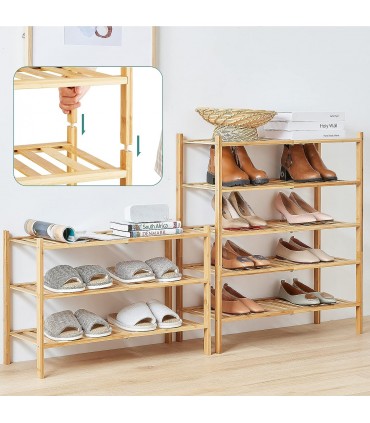Бамбуков стелаж за обувки с 3 рафта