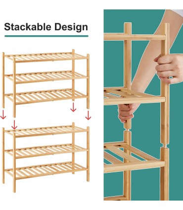 Бамбуков стелаж за обувки с 3 рафта