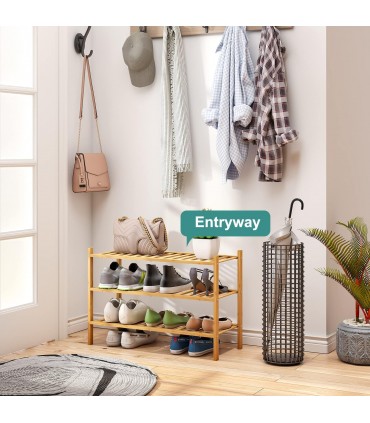 Бамбуков стелаж за обувки с 3 рафта