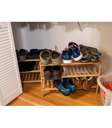 Бамбуков стелаж за обувки с 3 рафта