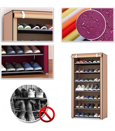 Текстилен шкаф за обувки със 7 реда - БЕЖОВ