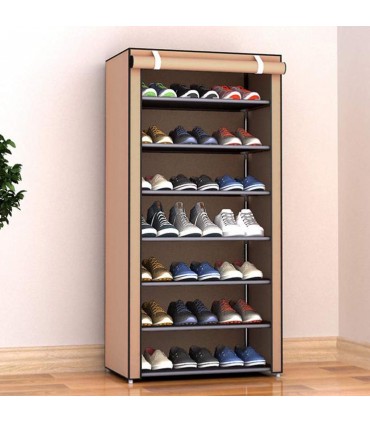 Текстилен шкаф за обувки със 7 реда - БЕЖОВ