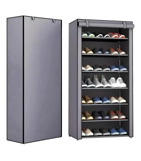 Текстилен стелаж тип шкаф за обувки със 7 реда - СИВ