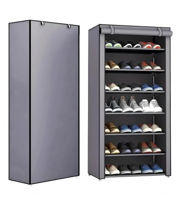 Текстилен стелаж тип шкаф за обувки със 7 реда - СИВ