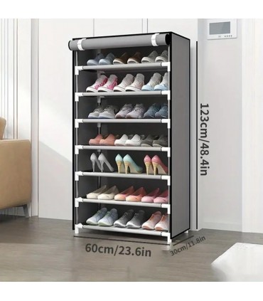 Текстилен стелаж тип шкаф за обувки със 7 реда - СИВ
