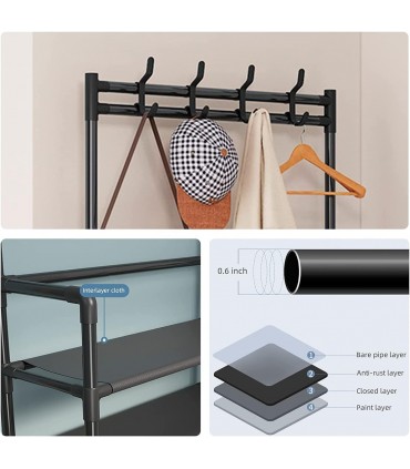 Етажерка за обувки на 4 реда със закачалки - 60x154x25см ЧЕРЕН цвят