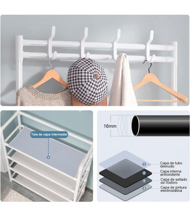 Етажерка за обувки на 4 реда със закачалки - 60x154x25см БЯЛ цвят