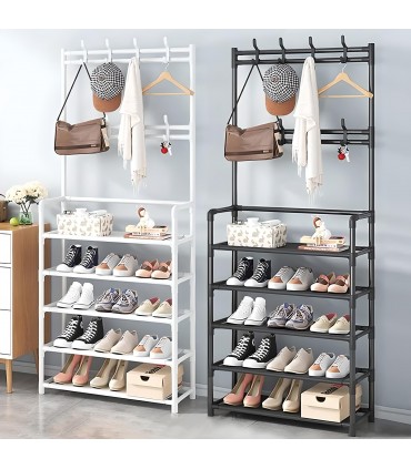 Етажерка за обувки на 5 реда със закачалки - 60x171x25см ЧЕРЕН цвят