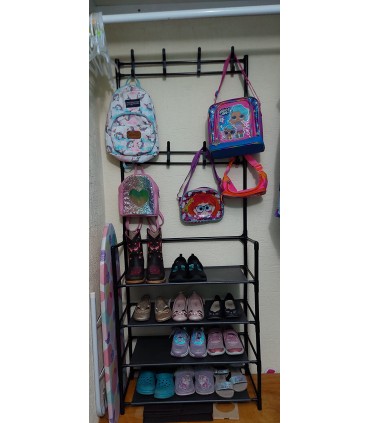 Стелаж за обувки на 4 реда със закачалки за дрехи 80x154x25cm - ЧЕРЕН