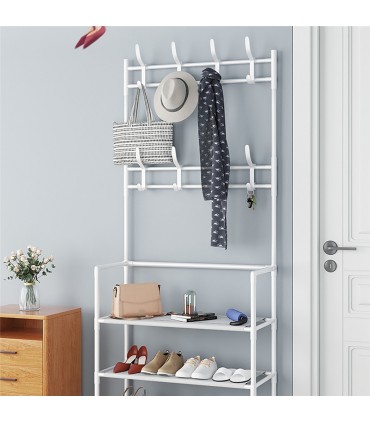 Стелаж за обувки на 4 реда със закачалки за дрехи 80x154x25cm - БЯЛ