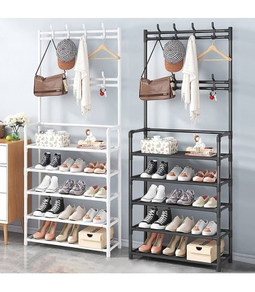 Стелаж за обувки на 5 рафта със закачалки за дрехи 80x171x25cm - ЧЕРЕН