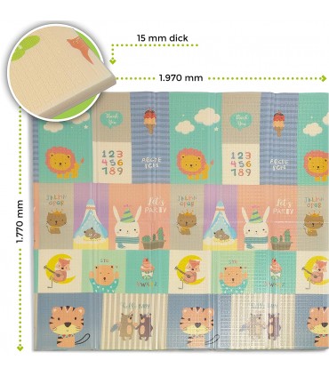 Сгъваемо детско килимче за игра, топлоизолиращо 180x200х1см - Мече и горски животни