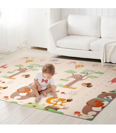 Сгъваемо детско килимче за игра, топлоизолиращо 180x200х1см - Мече и горски животни