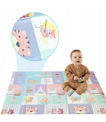 Сгъваемо детско килимче за игра, топлоизолиращо 180x200х1см - Мече и горски животни