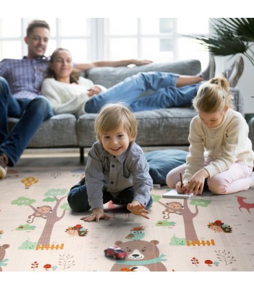 Сгъваемо детско килимче за игра, топлоизолиращо 180x200х1см - Мече и горски животни