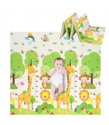 Сгъваемо детско килимче за игра, топлоизолиращо 180x200x1cm - Жираф и Писта с ВЛАКЧЕТА