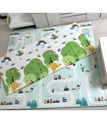 Сгъваемо детско килимче за игра, топлоизолиращо 180x200x1cm - Жираф и Писта с ВЛАКЧЕТА