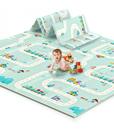 Сгъваемо детско килимче за игра, топлоизолиращо 180x200x1cm - Жираф и Писта с ВЛАКЧЕТА