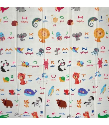 Сгъваемо детско килимче за игра, топлоизолиращо 180x200х1см  - модел Животни в самолет и азбука