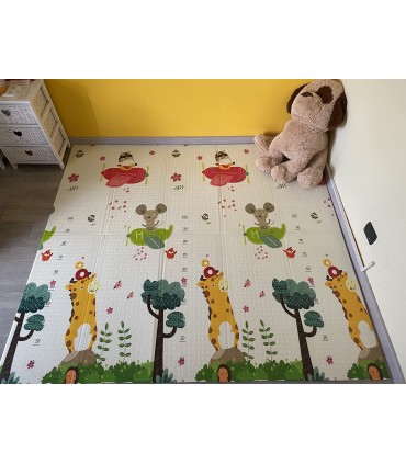 Сгъваемо детско килимче за игра, топлоизолиращо 180x200х1см  - модел Животни в самолет и азбука