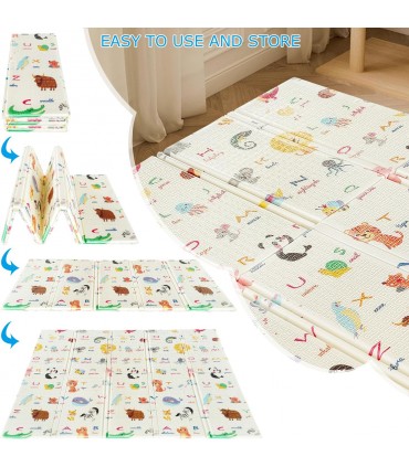 Сгъваемо детско килимче за игра, топлоизолиращо 180x200х1см  - модел Животни в самолет и азбука