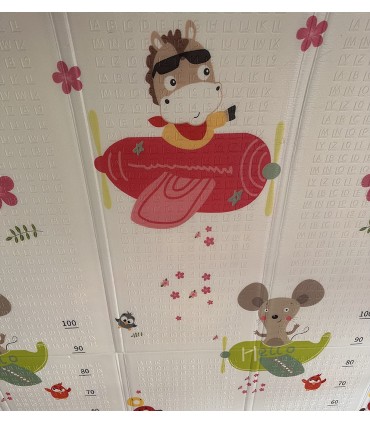 Сгъваемо детско килимче за игра, топлоизолиращо 180x200х1см  - модел Животни в самолет и азбука