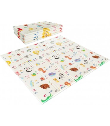Сгъваемо детско килимче за игра, топлоизолиращо 180x200х1см  - модел Животни в самолет и азбука