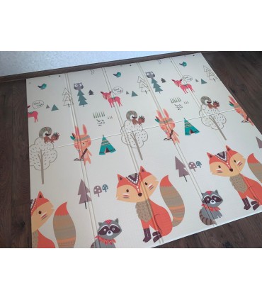 Сгъваемо детско килимче за игра, топлоизолиращо 160x180x1cm - модел Лисица и Тигър