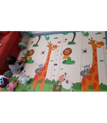 Сгъваемо детско килимче за игра, топлоизолиращо 180x200x1cm - модел жираф и влак с животни