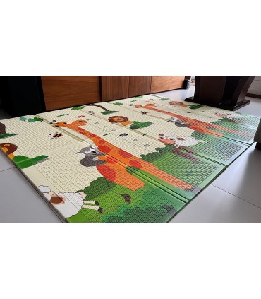 Сгъваемо детско килимче за игра, топлоизолиращо 180x200x1cm - модел жираф и влак с животни