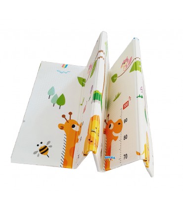 Сгъваемо детско килимче за игра, топлоизолиращо 180x200x1cm - модел жираф и влак с животни