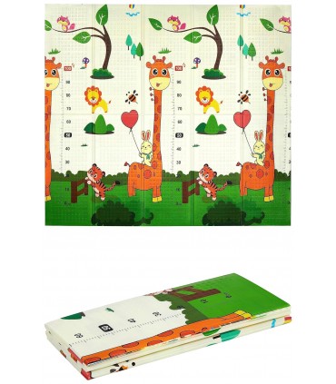 Сгъваемо детско килимче за игра, топлоизолиращо 180x200x1cm - модел жираф и влак с животни