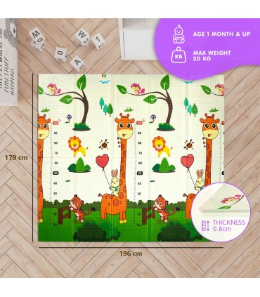 Сгъваемо детско килимче за игра, топлоизолиращо 180x200x1cm - модел жираф и влак с животни