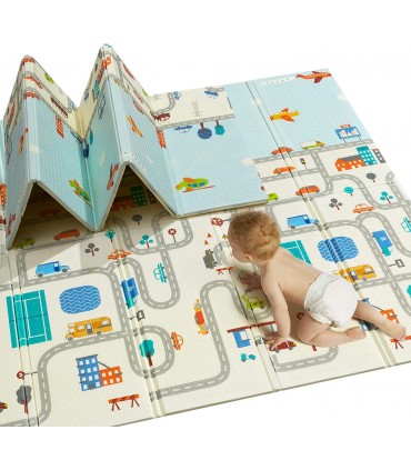 Сгъваемо детско килимче за игра, топлоизолиращо 180x200x1cm - модел Трафик + Джунгла