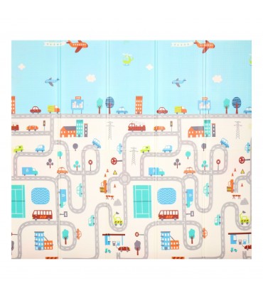 Сгъваемо детско килимче за игра, топлоизолиращо 180x200x1cm - модел Трафик + Джунгла