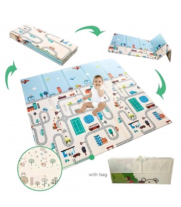 Сгъваемо детско килимче за игра, топлоизолиращо 180x200x1cm - модел Трафик + Джунгла