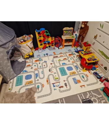 Сгъваемо детско килимче за игра, топлоизолиращо 160x180x1cm - Трафик + Джунгла