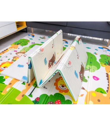 Сгъваемо детско килимче за игра, топлоизолиращо 160x180x1cm - Трафик + Джунгла