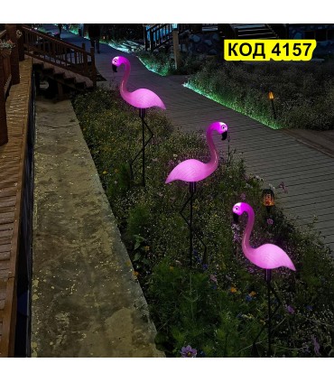 Единична соларна градинска лампа фламинго
