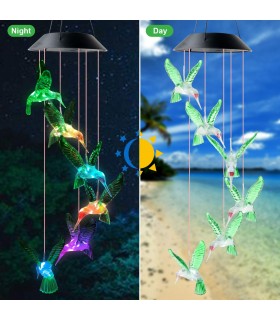 Соларни вятърни камбанки звънчета с цветни LED светлини - колибри